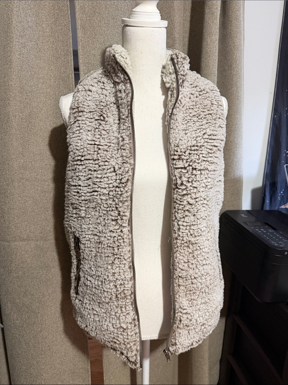 Thread & Supply Taupe Sherpa Zip-Up Vest